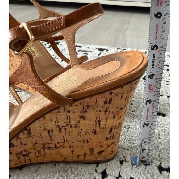 SALVATORE FERRAGAMO Tan Leather Cork Wedges Size 10 - Picture 9 of 13